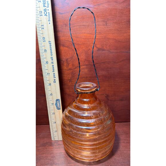 Vintage Bee Hive Shape Fly Wasp Insect Catcher Trap Orange Glass - Picture 3 of 7